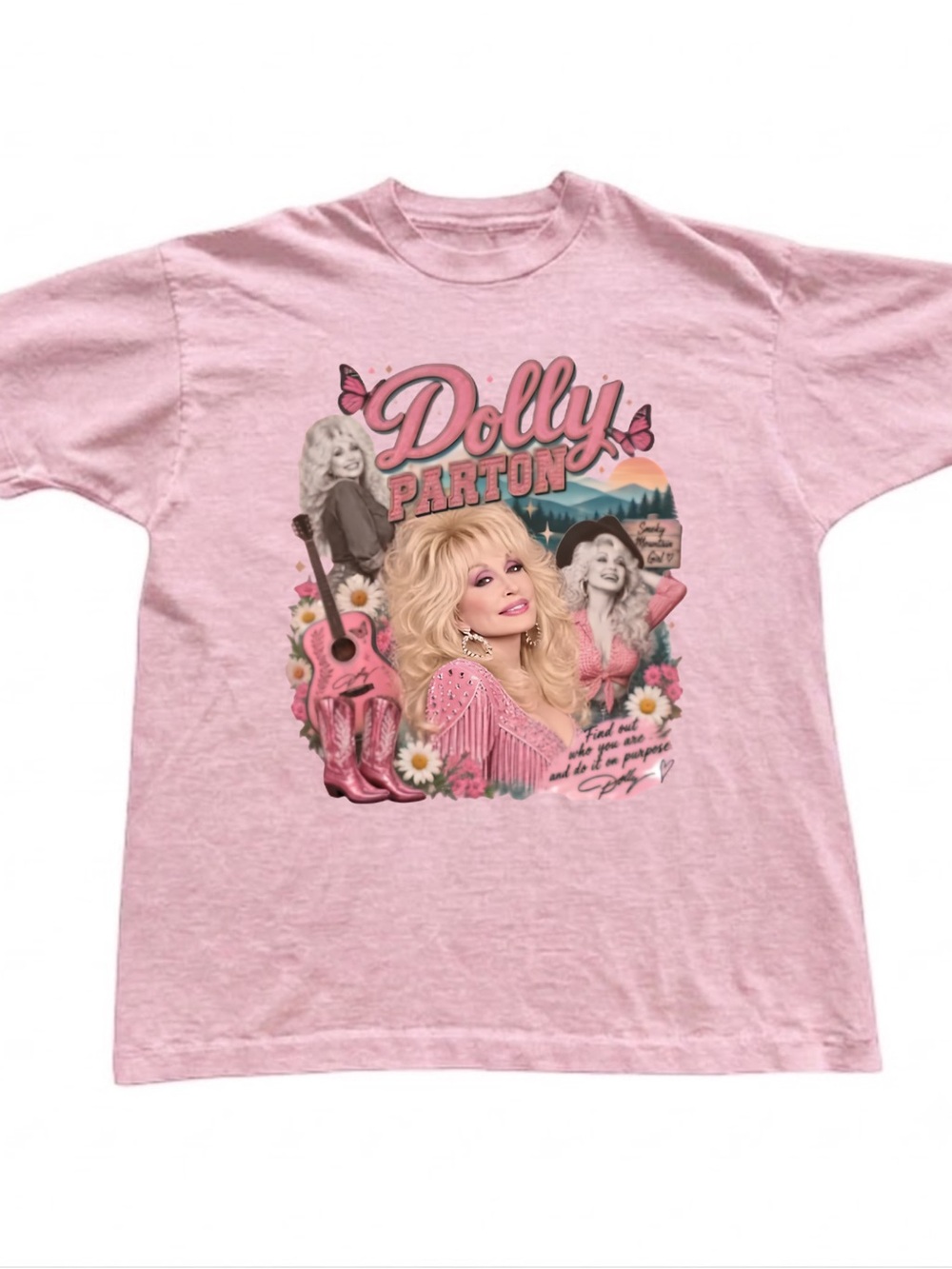 Gildan Dolly Parton Pink Graphic Tee - Icon Portrait Shirt
